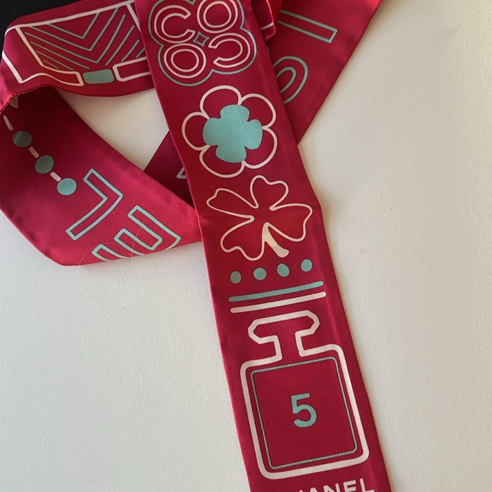 Chanel Red Slim Bandeau Twilly Scarf - Picture 2 of 4